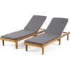 Christopher Knight Home Madge Oudoor Chaise Lounge with Cushion (Set of 2), Teak Finish, Dark Gray