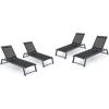 Christopher Knight Home Mesa Outdoor Mesh Chaise Lounges with Aluminum Frame, 4-Pcs Set, Black Mesh / Grey