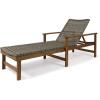 Great Deal Furniture Kyle Outdoor Rustic Acacia Wood Chaise Lounge with Wicker Seating, Natural and Gray(Natural Stained + Gray)