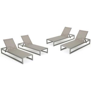Christopher Knight Home Chloe Outdoor Mesh Chaise Lounge with Aluminum Frame, 4-Pcs Set, Grey / Silver