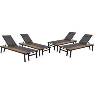 Christopher Knight Home John Outdoor Chaise Lounge with Side Table (Set of 4), Gray