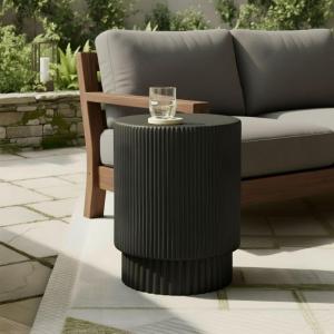 Christopher Knight Home Parson Patio Lightweight Concrete Round Coffee Table, Indoor and Outdoor Table for Garden/Backyard/Poolside/Balcony Cafeteria, MGO Outdoor Side Table with No Assembly, White(Black)
