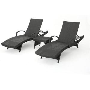 Christopher Knight Home Salem Outdoor Arm Chaise Lounges with Wicker Side Table, 2-Pcs Set, Grey