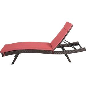 Christopher Knight Home Salem Outdoor Wicker Adjustable Chaise Lounge with Cushions, Multibrown And Red
