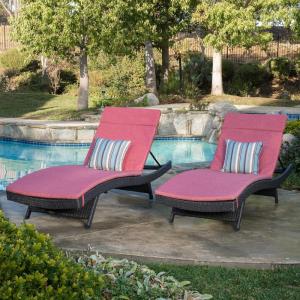 Christopher Knight Home Salem Outdoor Wicker Adjustable Chaise Lounges with Cushions, 2-Pcs Set, Grey / Red