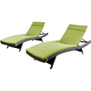 Christopher Knight Home Salem Outdoor Wicker Adjustable Chaise Lounges with Cushions, 2-Pcs Set, Multibrown / Bright Green(Multibrown / Bright Green)