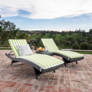 Christopher Knight Home Salem Outdoor Wicker Lounge with Water Resistant Cushions and Coffee Table, Grey / Green/ White Stripe