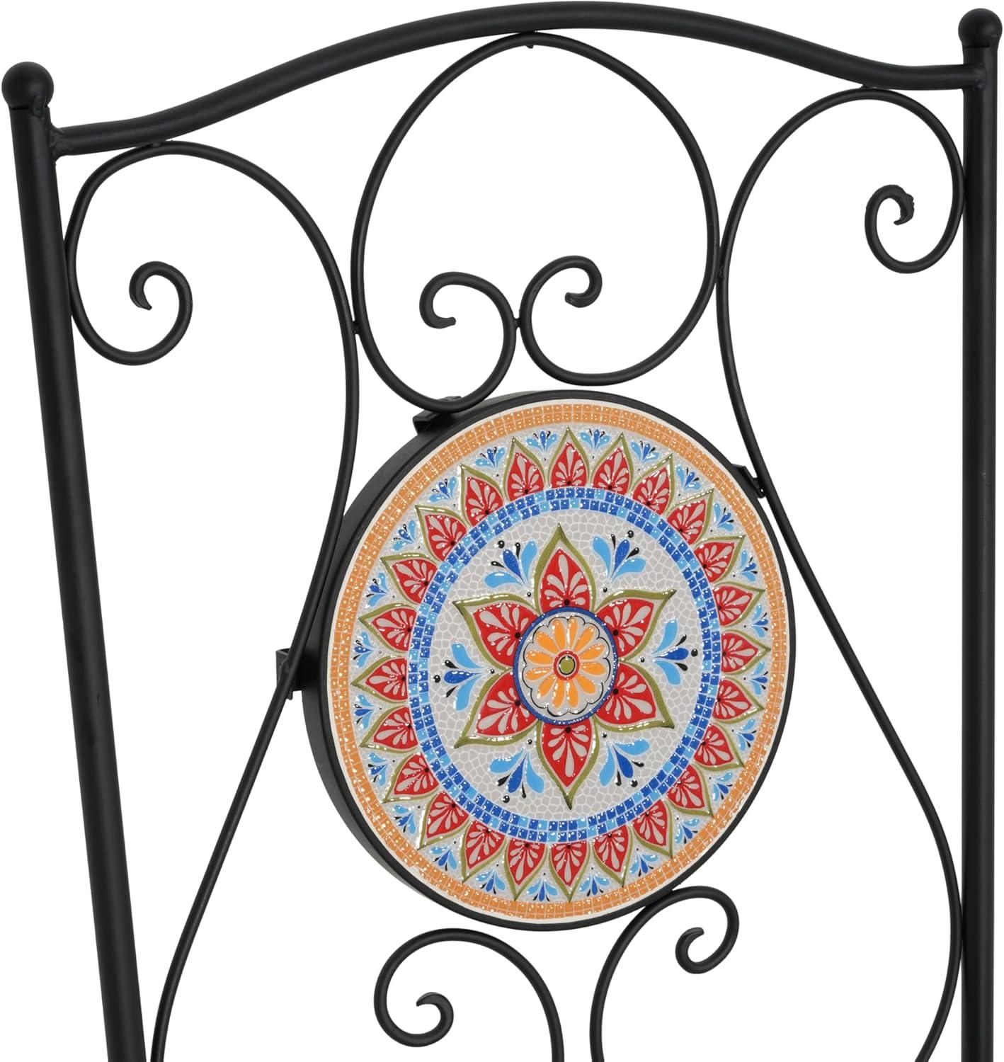 image:imageChristopher Knight Home Dorin Patio Ceramic Tile and Iron Frame Bistro Set 2Seater Round Top TableChairs Set for GardenBalcony Poolside Foldable Chat Set with Iron Mesh Seating Design BlackRed