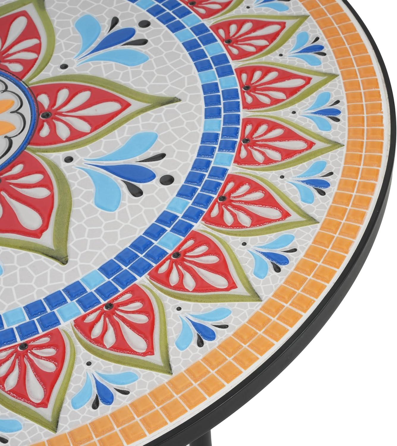 image:imageChristopher Knight Home Dorin Patio Ceramic Tile and Iron Frame Bistro Set 2Seater Round Top TableChairs Set for GardenBalcony Poolside Foldable Chat Set with Iron Mesh Seating Design BlackRed