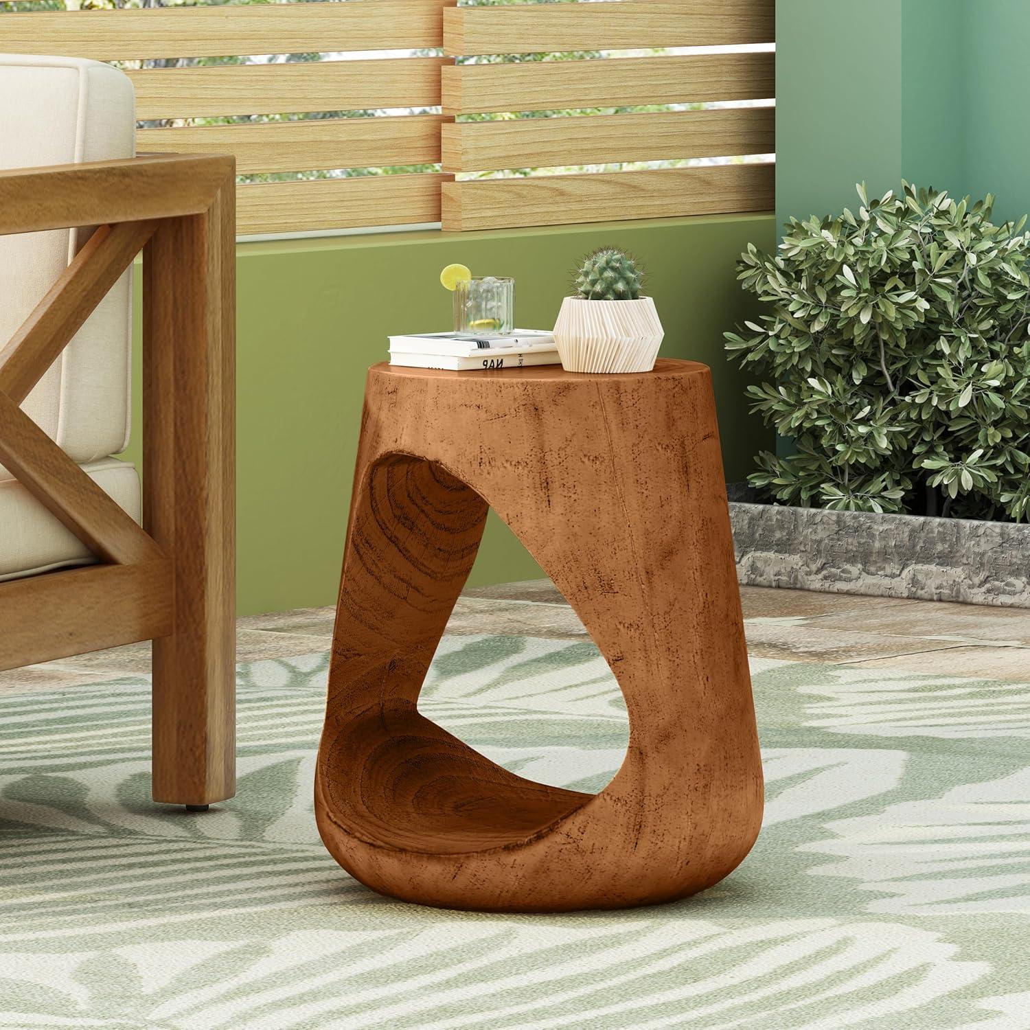 image:imageChristopher Knight Home Outdoor Side TableHollow Design End TablePatio Garden Stool TableDecorative Accent Table for Patio Balcony Beach Pool SideLightweight ConcreteWood Like TextureNaturalAntique Brown