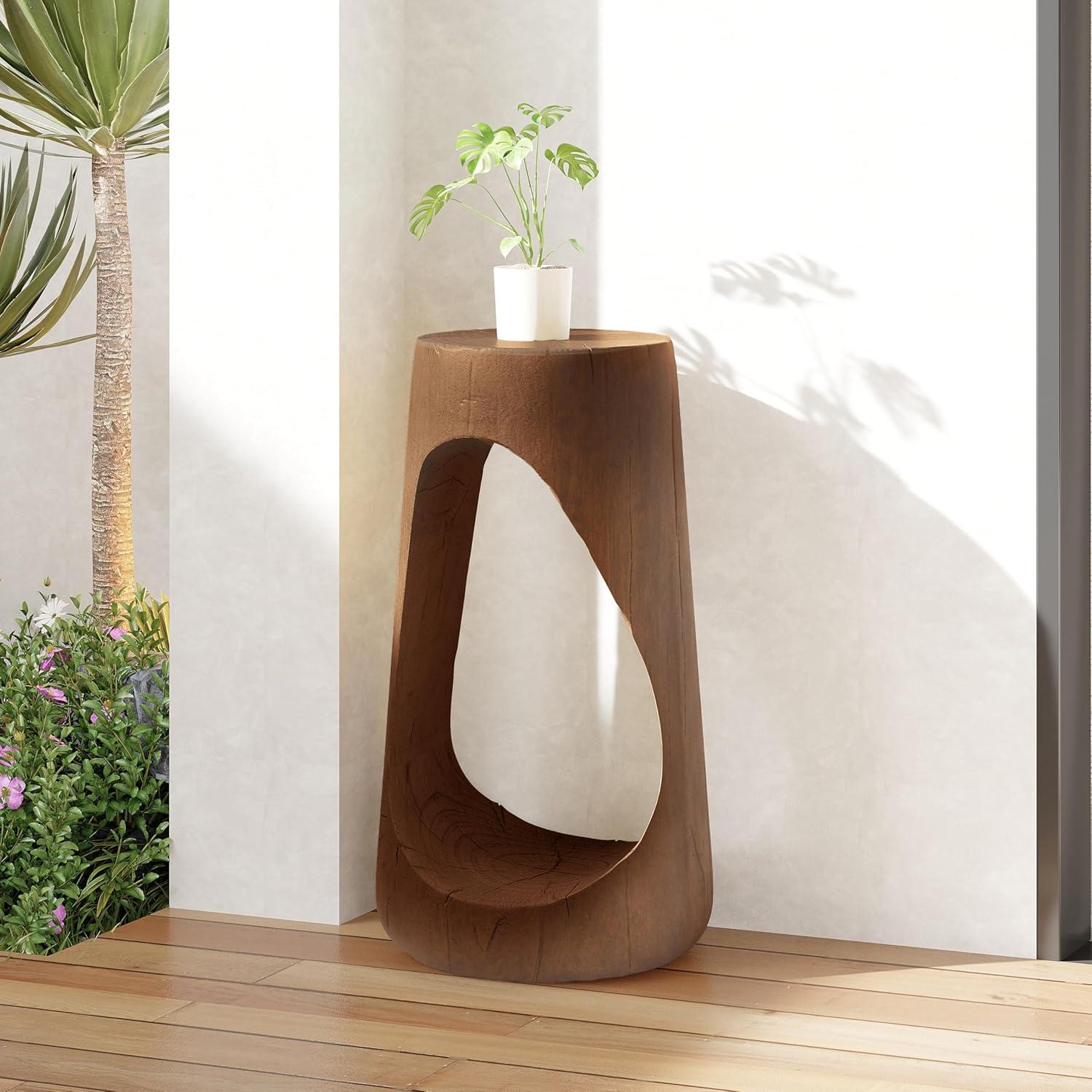 image:imageChristopher Knight Home Outdoor Side TableHollow Design End TablePatio Garden Stool TableDecorative Accent Table for Patio Balcony Beach Pool SideLightweight ConcreteWood Like TextureNaturalAntique Brown
