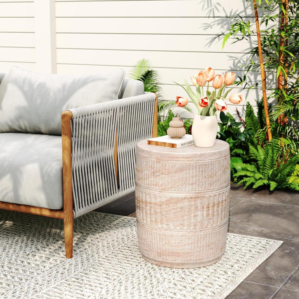 image:imageChristopher Knight Home Jaym 205 H Indoor Outdoor Accent Side Table Patio Decorative End Table Round Top Lightweight Concrete Garden Stool for Patio Balcony amp Garden Decor TravertineTravertine Cylinder