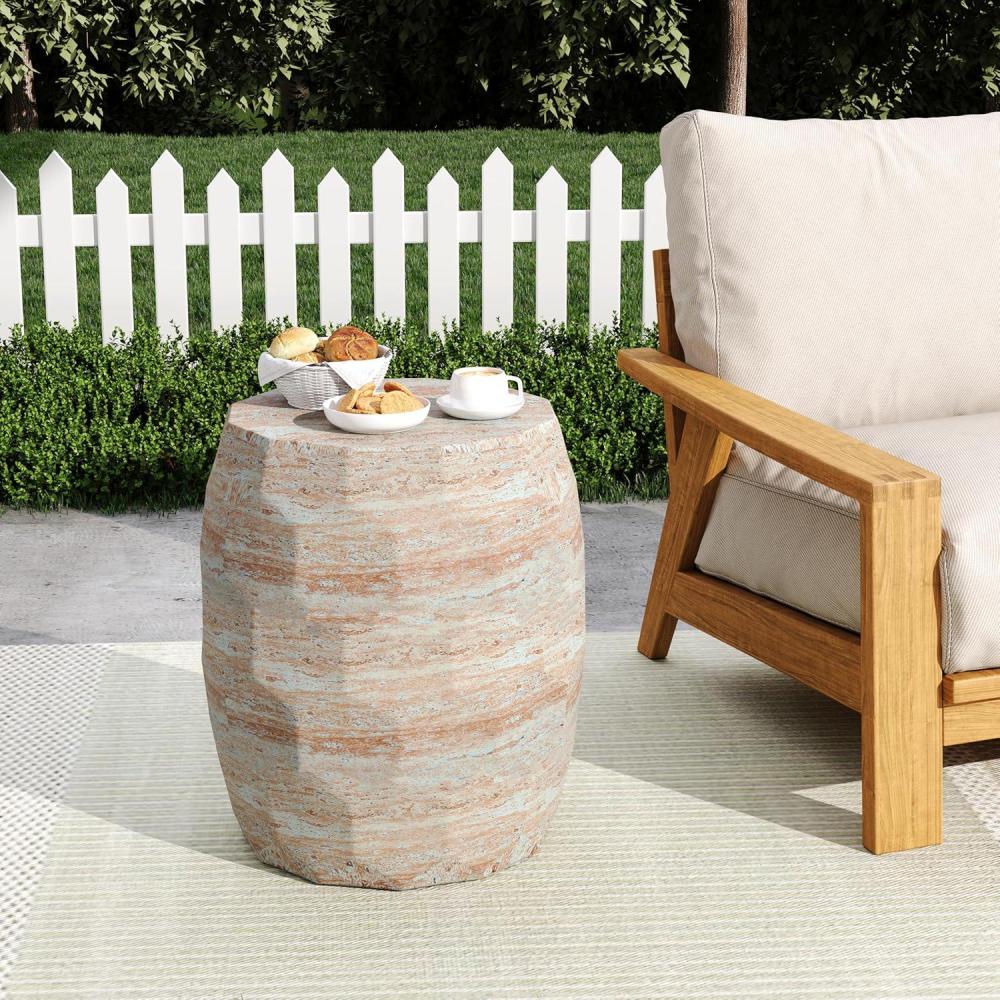 image:imageChristopher Knight Home Jaym 205 H Indoor Outdoor Accent Side Table Patio Decorative End Table Round Top Lightweight Concrete Garden Stool for Patio Balcony amp Garden Decor TravertineTravertine polygon