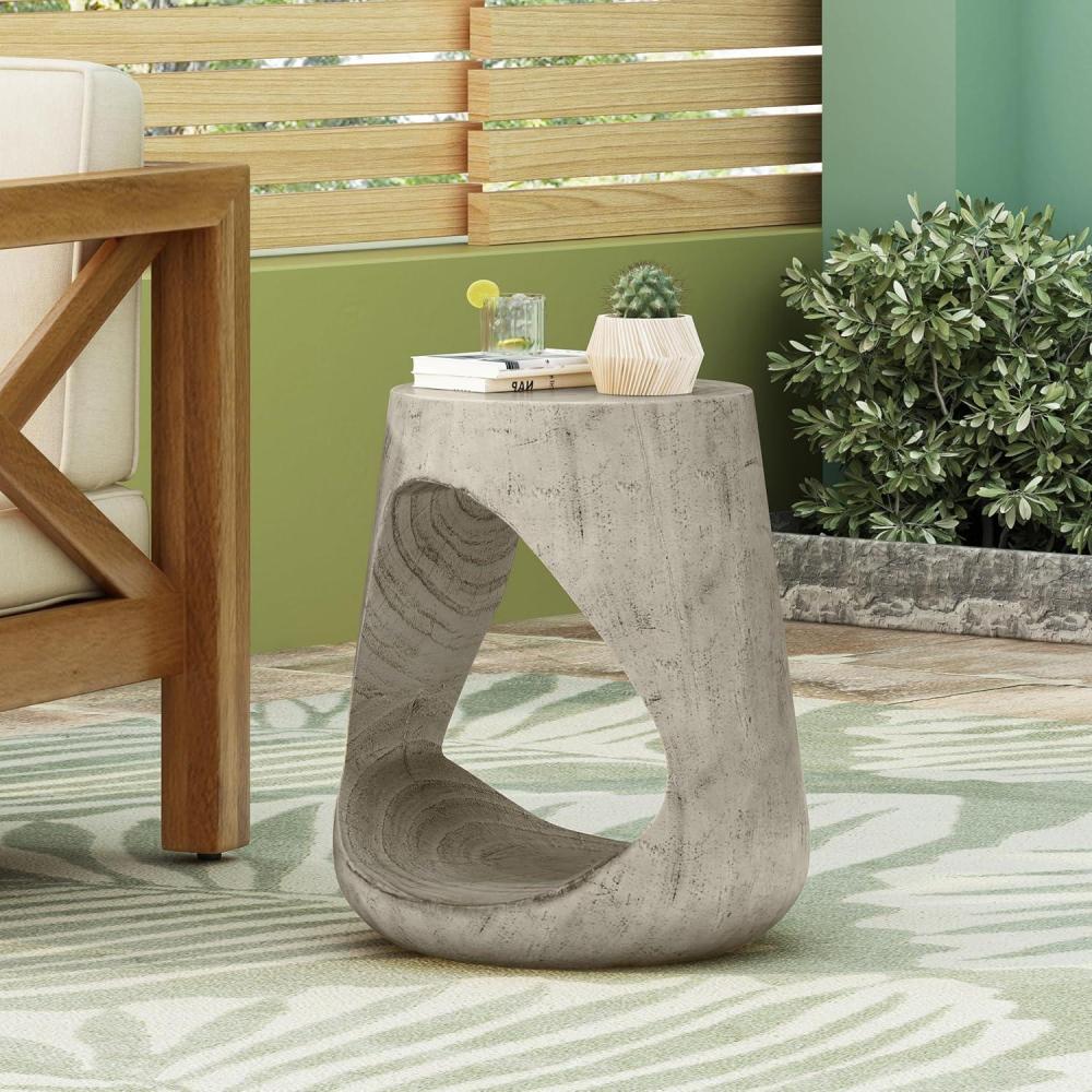 image:imageChristopher Knight Home Outdoor Side TableHollow Design End TablePatio Garden Stool TableDecorative Accent Table for Patio Balcony Beach Pool SideLightweight ConcreteWood Like TextureNaturalGrey