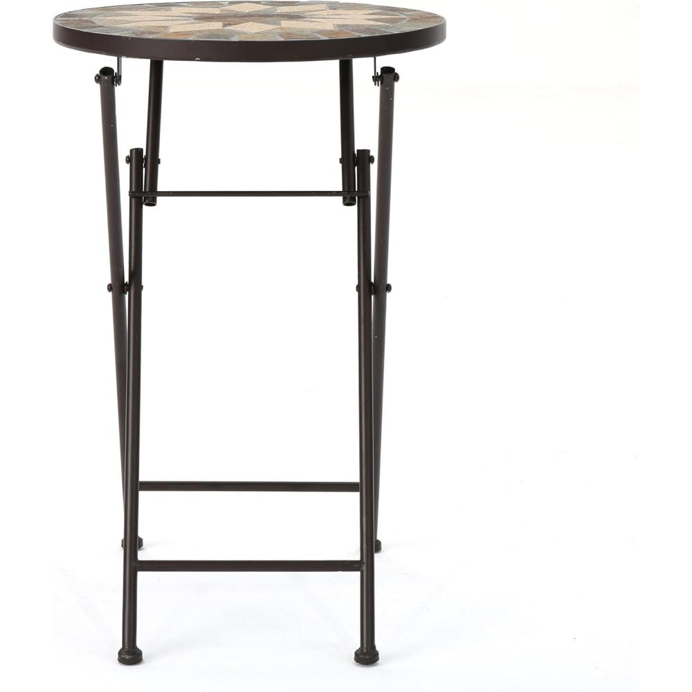 image:imageChristopher Knight Home Silvester Outdoor Stone Side Table with Iron Frame Beige BlackStone Side Table