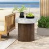 Christopher Knight Home Aurl Outdoor Round Side Table, Lightweight Concrete Patio End Table with Wooden Like Frame, Decorative Accent Table for Patio Garden Porch Balcony, Antique White+Natural