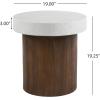 Christopher Knight Home Aurl Outdoor Round Side Table, Lightweight Concrete Patio End Table with Wooden Like Frame, Decorative Accent Table for Patio Garden Porch Balcony, Antique White+Natural