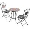 Christopher Knight Home Dorin Patio Ceramic Tile and Iron Frame Bistro Set, 2-Seater Round Top Table+Chairs Set for Garden/Balcony, Poolside, Foldable Chat Set with Iron Mesh Seating Design, Black+Red