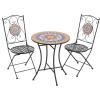 Christopher Knight Home Dorin Patio Ceramic Tile and Iron Frame Bistro Set, 2-Seater Round Top Table+Chairs Set for Garden/Balcony, Poolside, Foldable Chat Set with Iron Mesh Seating Design, Black+Red