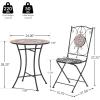 Christopher Knight Home Dorin Patio Ceramic Tile and Iron Frame Bistro Set, 2-Seater Round Top Table+Chairs Set for Garden/Balcony, Poolside, Foldable Chat Set with Iron Mesh Seating Design, Black+Red
