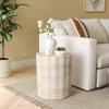 Christopher Knight Home Jaym 20.5″ H Indoor Outdoor Accent Side Table, Patio Decorative End Table, Round Top Lightweight Concrete Garden Stool for Patio Balcony & Garden Decor, Travertine(Travertine wave Cylinder)