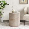 Christopher Knight Home Jaym 20.5″ H Indoor Outdoor Accent Side Table, Patio Decorative End Table, Round Top Lightweight Concrete Garden Stool for Patio Balcony & Garden Decor, Travertine(Travertine gear)