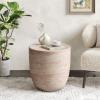 Christopher Knight Home Jaym 20.5″ H Indoor Outdoor Accent Side Table, Patio Decorative End Table, Round Top Lightweight Concrete Garden Stool for Patio Balcony & Garden Decor, Travertine(Travertine barrel)