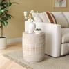 Christopher Knight Home Jaym 20.5″ H Indoor Outdoor Accent Side Table, Patio Decorative End Table, Round Top Lightweight Concrete Garden Stool for Patio Balcony & Garden Decor, Travertine(Travertine  Cylinder)