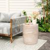Christopher Knight Home Jaym 20.5″ H Indoor Outdoor Accent Side Table, Patio Decorative End Table, Round Top Lightweight Concrete Garden Stool for Patio Balcony & Garden Decor, Travertine(Travertine  Cylinder)