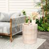 Christopher Knight Home Jaym 20.5″ H Indoor Outdoor Accent Side Table, Patio Decorative End Table, Round Top Lightweight Concrete Garden Stool for Patio Balcony & Garden Decor, Travertine(Travertine wave Cylinder)