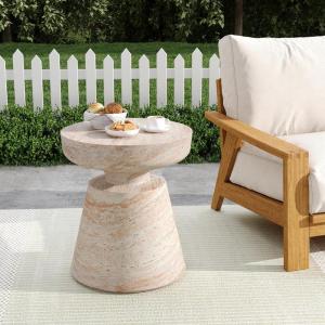 Christopher Knight Home Jaym 20.5″ H Indoor Outdoor Accent Side Table, Patio Decorative End Table, Round Top Lightweight Concrete Garden Stool for Patio Balcony & Garden Decor, Travertine(Travertine round Top)