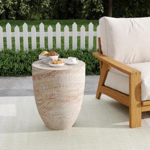 Christopher Knight Home Jaym 20.5″ H Indoor Outdoor Accent Side Table, Patio Decorative End Table, Round Top Lightweight Concrete Garden Stool for Patio Balcony & Garden Decor, Travertine(Travertine tapered Cylinder)