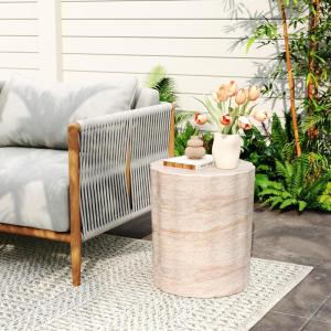 Christopher Knight Home Jaym 20.5″ H Indoor Outdoor Accent Side Table, Patio Decorative End Table, Round Top Lightweight Concrete Garden Stool for Patio Balcony & Garden Decor, Travertine(Travertine wave Cylinder)
