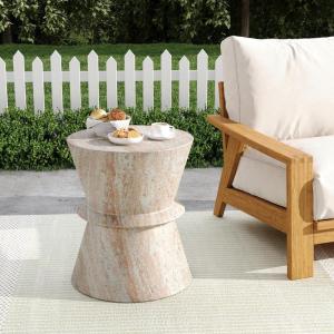 Christopher Knight Home Jaym 20.5″ H Indoor Outdoor Accent Side Table, Patio Decorative End Table, Round Top Lightweight Concrete Garden Stool for Patio Balcony & Garden Decor, Travertine(Travertine hourglass)