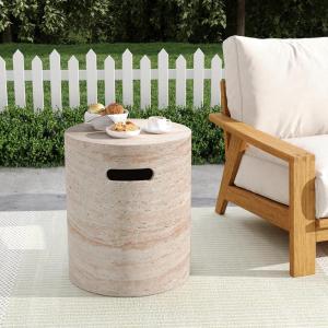 Christopher Knight Home Jaym 20.5″ H Indoor Outdoor Accent Side Table, Patio Decorative End Table, Round Top Lightweight Concrete Garden Stool for Patio Balcony & Garden Decor, Travertine(Travertine round)