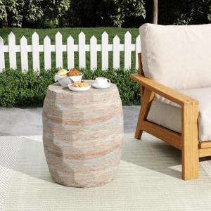 Christopher Knight Home Jaym 20.5″ H Indoor Outdoor Accent Side Table, Patio Decorative End Table, Round Top Lightweight Concrete Garden Stool for Patio Balcony & Garden Decor, Travertine(Travertine polygon)