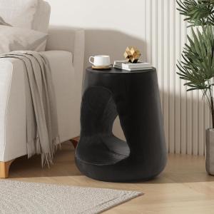 Christopher Knight Home Outdoor Side Table,Hollow Design End Table,Patio Garden Stool Table,Decorative Accent Table for Patio Balcony Beach Pool Side,Lightweight Concrete,Wood Like Texture,Natural(Black)