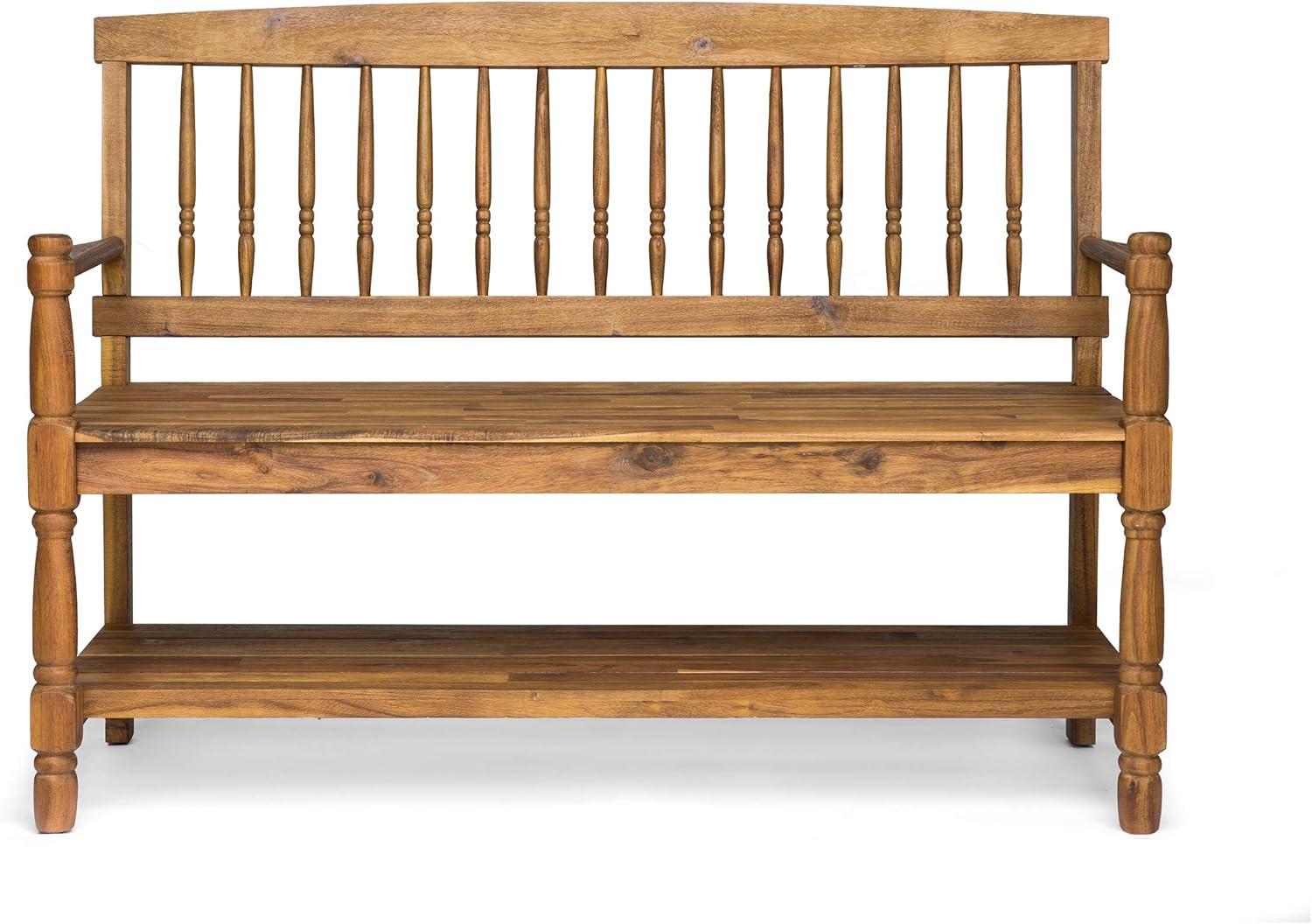 image:imageChristopher Knight Home Eddie Indoor Farmhouse Acacia Wood Bench with Shelf Teak Finish