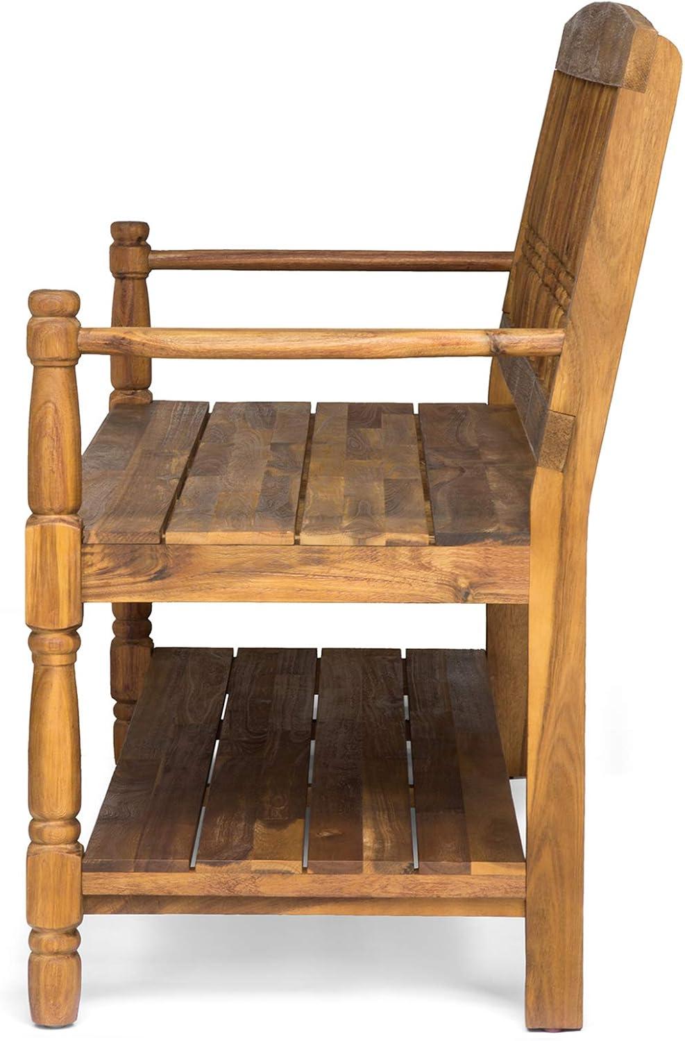 image:imageChristopher Knight Home Eddie Indoor Farmhouse Acacia Wood Bench with Shelf Teak Finish