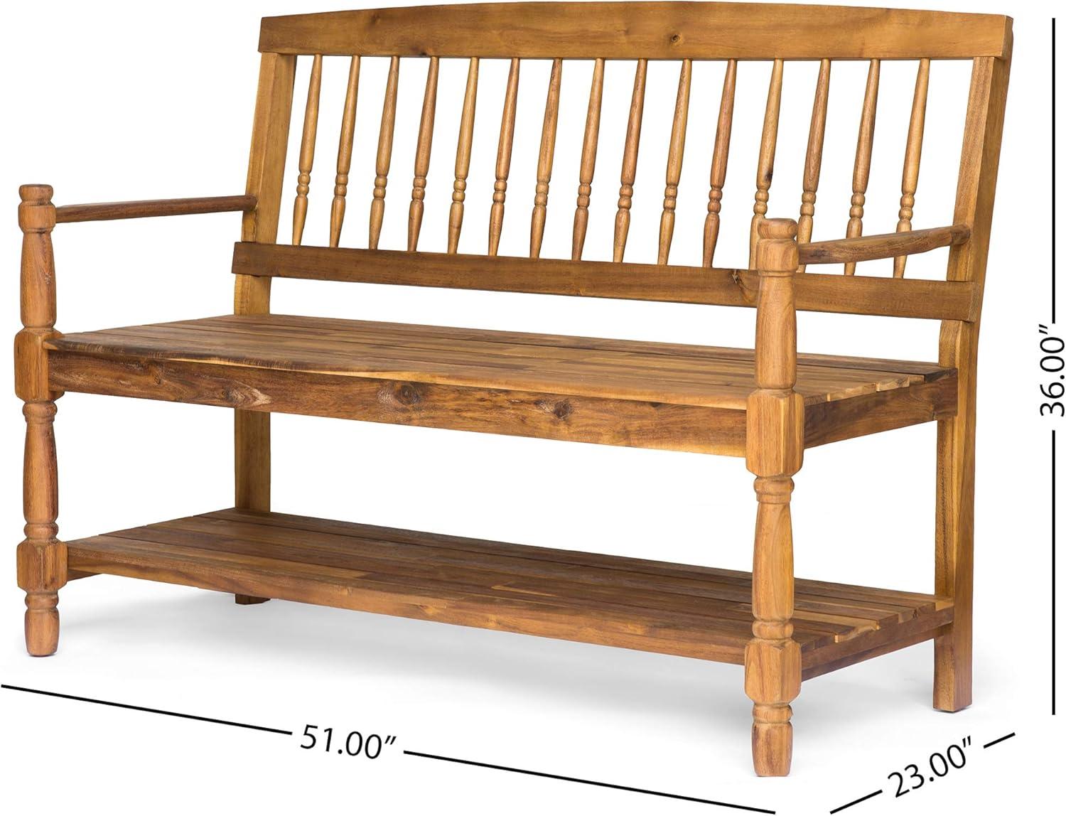 image:imageGreat Deal Furniture Christopher Knight Home Cody Outdoor Acacia Wood Bench with Shelf Teak Finish