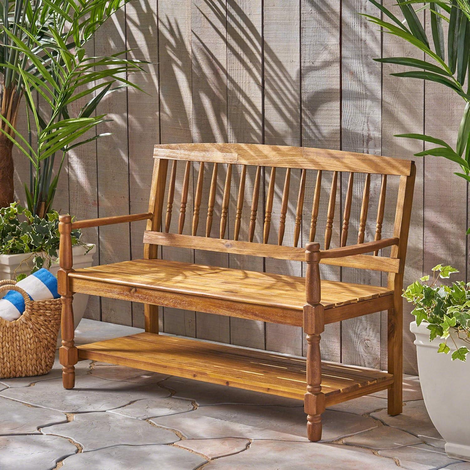 image:imageGreat Deal Furniture Christopher Knight Home Cody Outdoor Acacia Wood Bench with Shelf Teak Finish