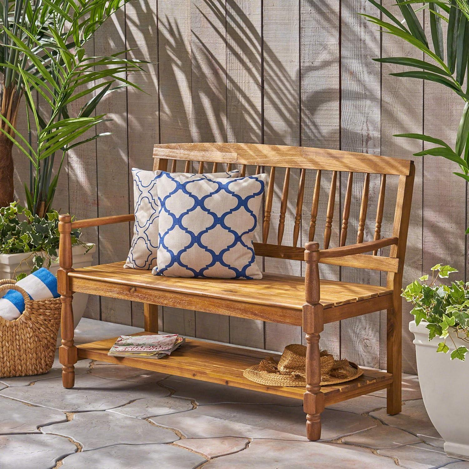 image:imageGreat Deal Furniture Christopher Knight Home Cody Outdoor Acacia Wood Bench with Shelf Teak Finish