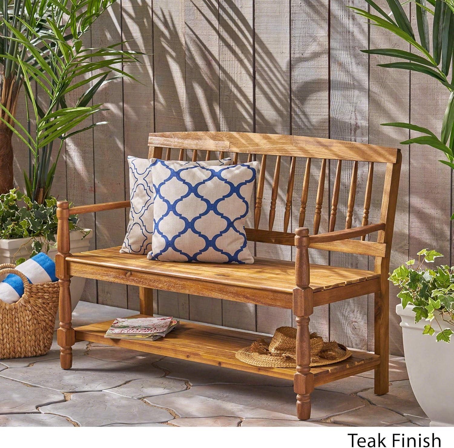 image:imageGreat Deal Furniture Christopher Knight Home Cody Outdoor Acacia Wood Bench with Shelf Teak Finish