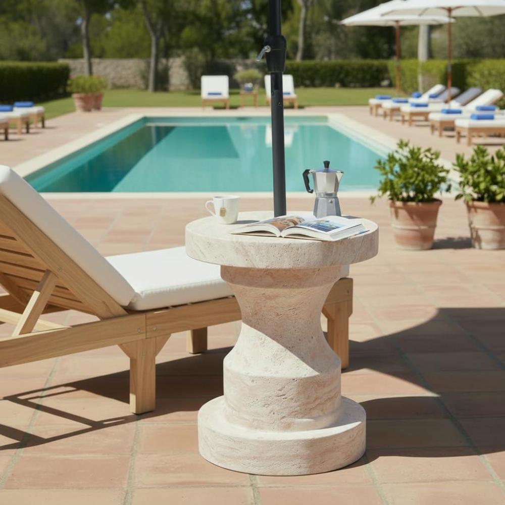 image:imageChristopher Knight Home Ravello 18 Lightweight Concrete End Table Indoor Outdoor Accent Table Round Side Table with Natural Travertine Effect and Umbrella Base Patio Outdoor Side Table Natural