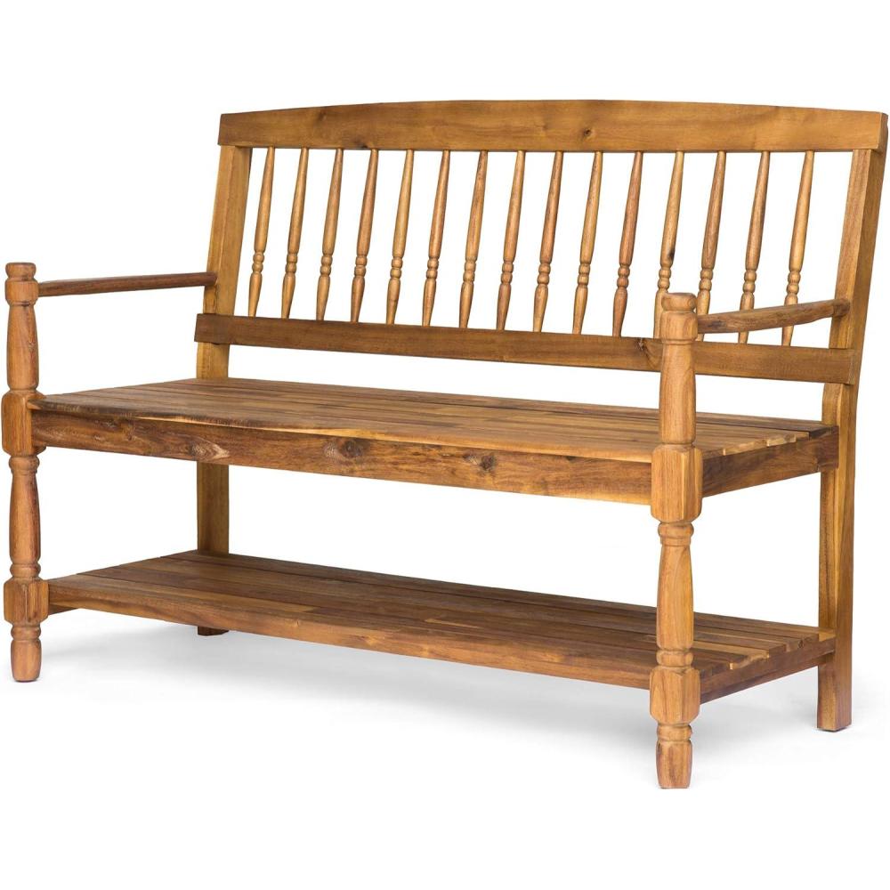 image:imageGreat Deal Furniture Christopher Knight Home Cody Outdoor Acacia Wood Bench with Shelf Teak Finish