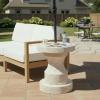 Christopher Knight Home Ravello 18″ Lightweight Concrete End Table, Indoor Outdoor Accent Table, Round Side Table with Natural Travertine Effect and Umbrella Base, Patio Outdoor Side Table, Natural