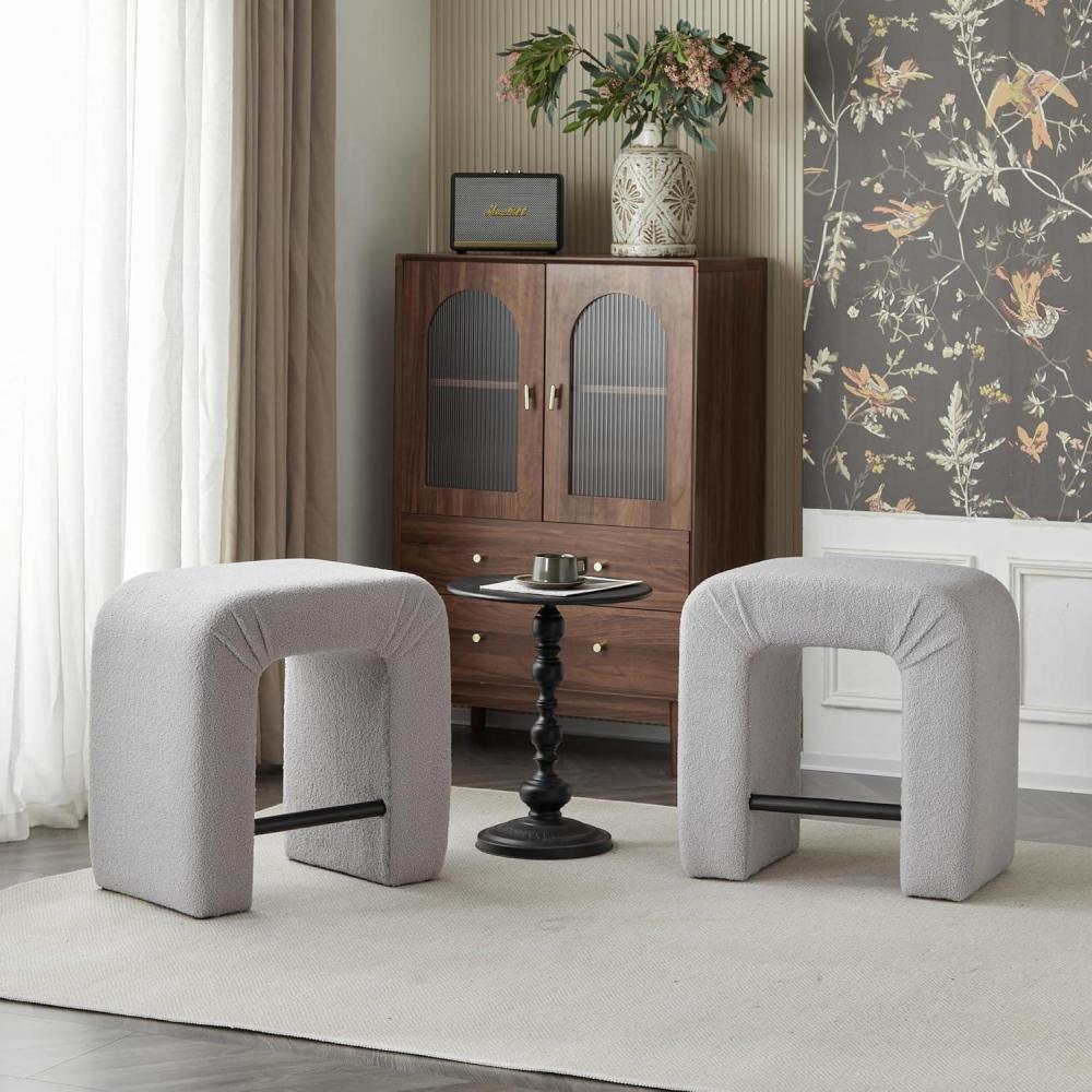 image:imageChristopher Knight Home 24 Boucle Counter Height Bar Stools Set of 2 Upholstered Armless Chairs Backless Dining Stools UShape Stool Dining Chairs for Kitchen Island Small Dining Areas GreyGrey