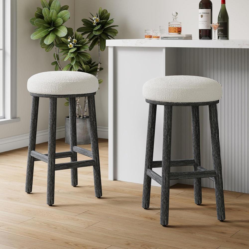 image:imageChristopher Knight Home Aubrie Counter Height Bar Stools Set of 2 Boucle Fabric Round Bar Stool for Kitchen Island Wooden Backless Dining Room Chair Counter Stool with Footrest NaturalMilky WhiteBlackmilky White