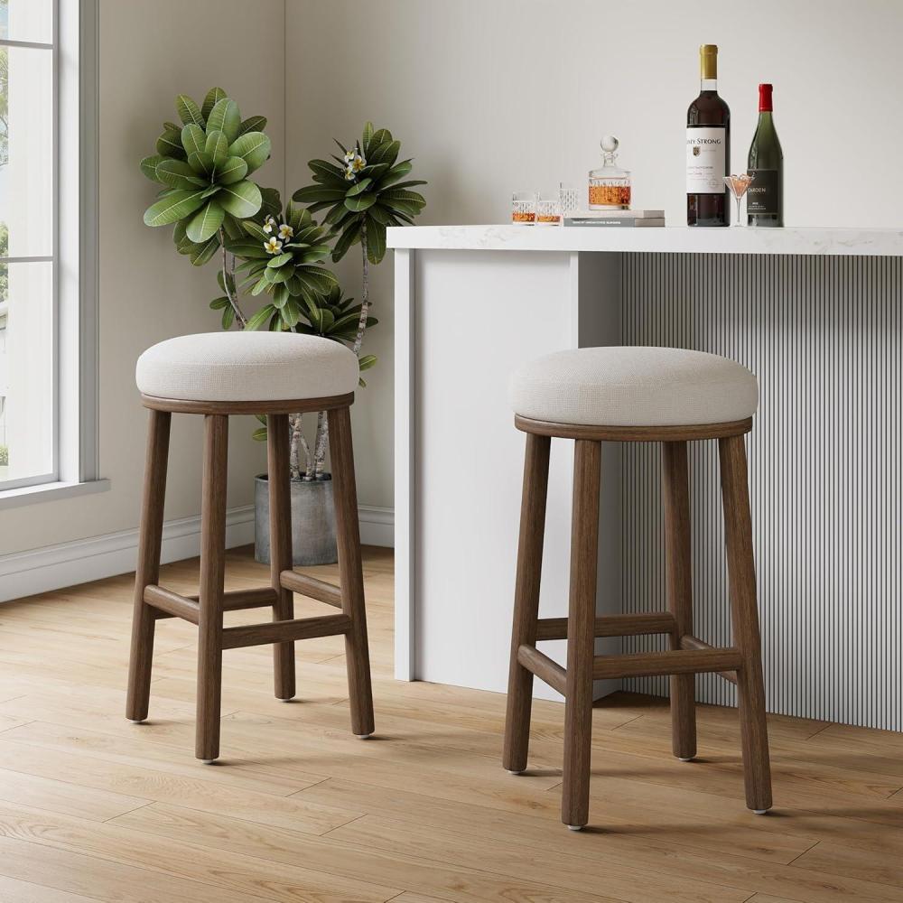 image:imageChristopher Knight Home Aubrie Counter Height Bar Stools Set of 2 Boucle Fabric Round Bar Stool for Kitchen Island Wooden Backless Dining Room Chair Counter Stool with Footrest NaturalMilky WhiteWalnutmilky White