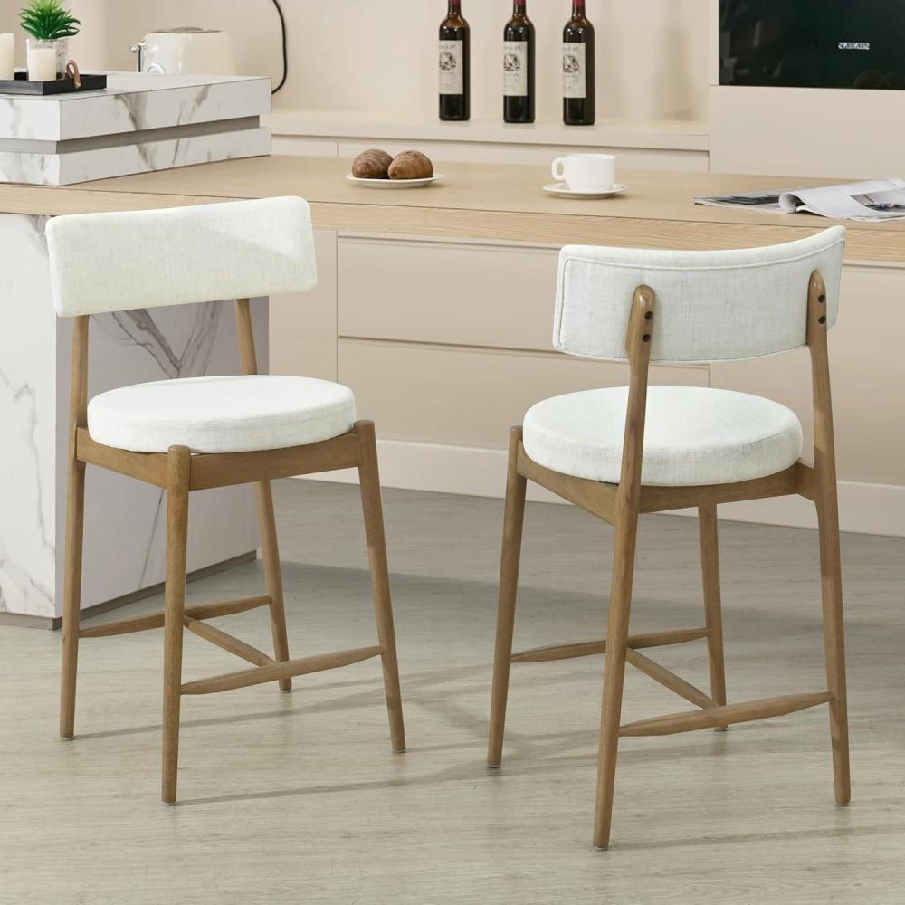 image:imageChristopher Knight Home Ebany 2550 H Barstools Set of 2 Upholstered Counter Stool Comfy Backrest Kitchen Stool Rubberwood Frame Stool Chair Bistro Chair for Kitchen Dining Room BeigeBrownBeigenature